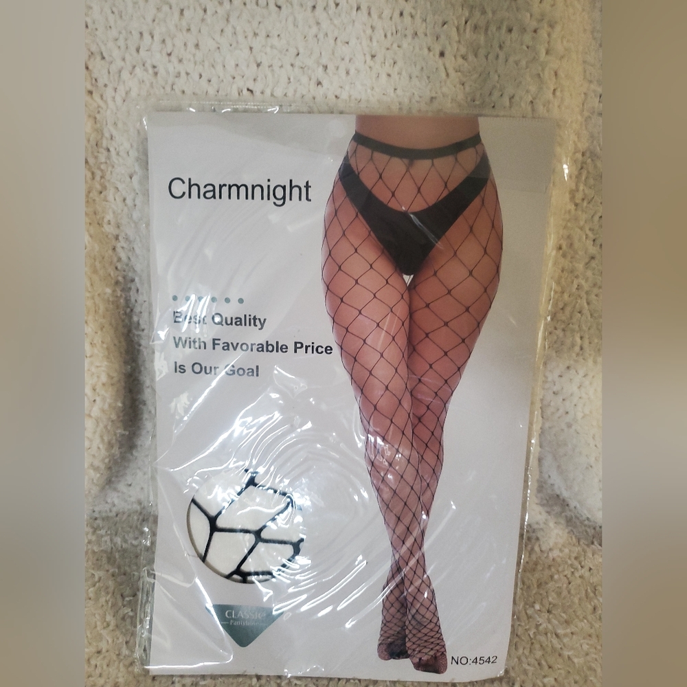 Charmnight Black Fishnet Stockings One Size NWT